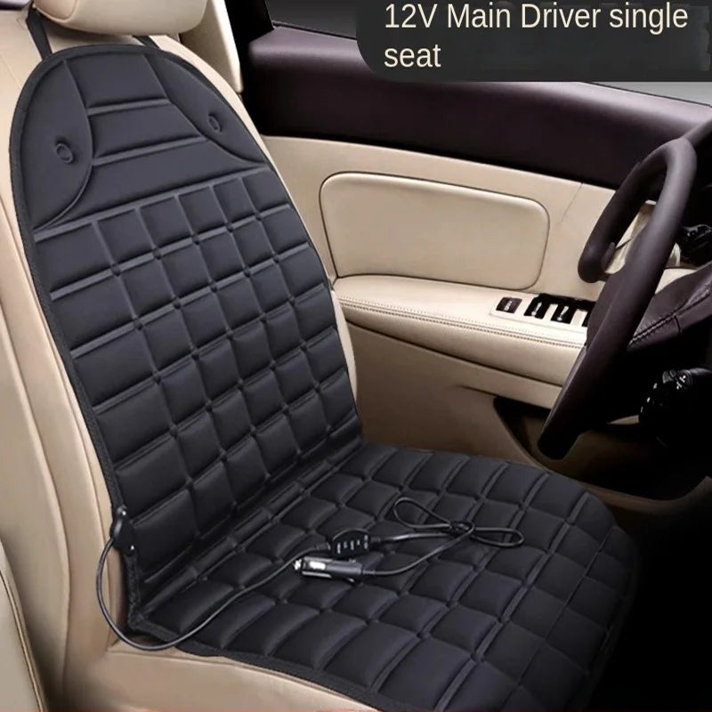 Black car seat cover with heating function on a beige car seat