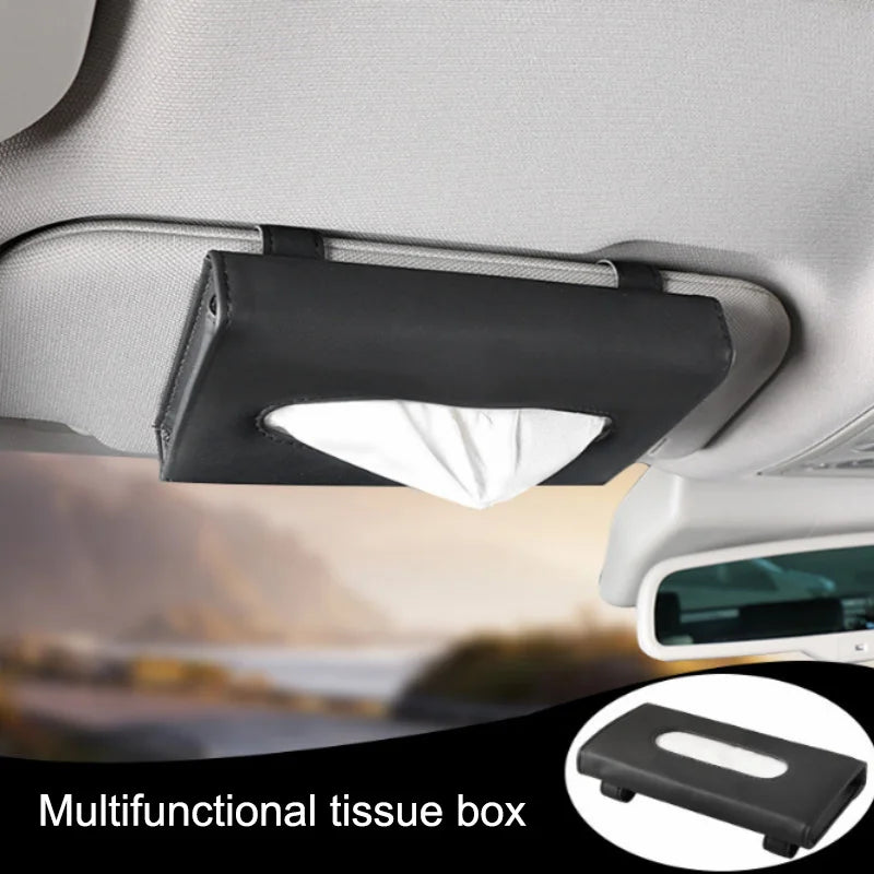 PU Leather Car Sun Visor Tissue Holder & Mask Organizer