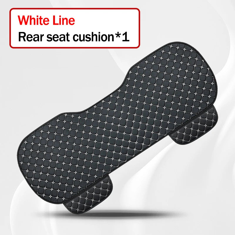 Black rear seat cushion with white line design on a gray background