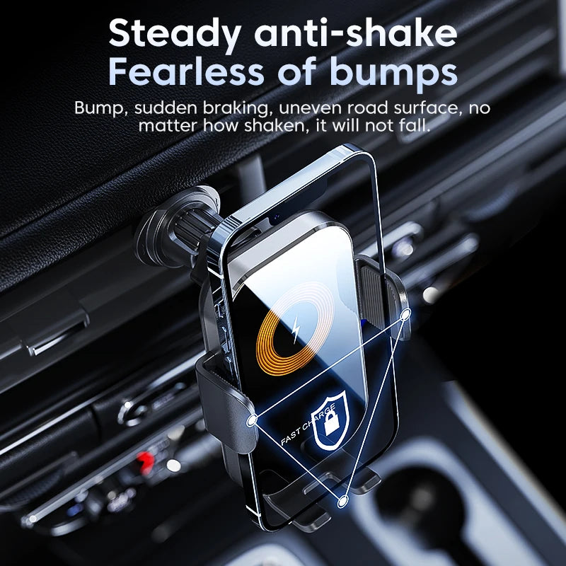 Smart Auto-Clamping Wireless Car Charger Mount – 15W Fast Charging Phone Holder