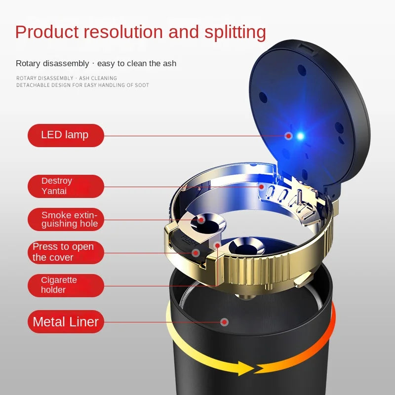 Portable LED Car Ashtray with Lid – Cup Holder Fit Travel Ash Tray