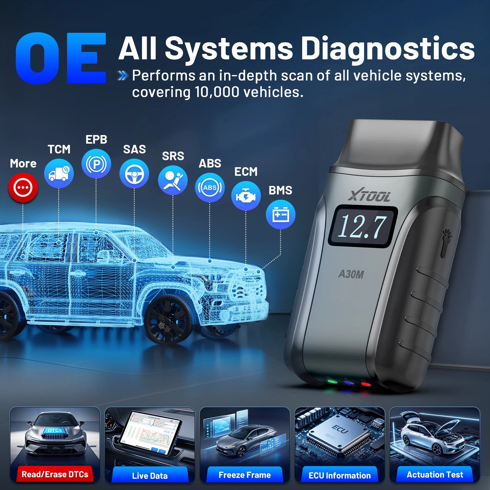 XTOOL Anyscan A30M Bluetooth OBD2 Scanner with 26+ Reset Services