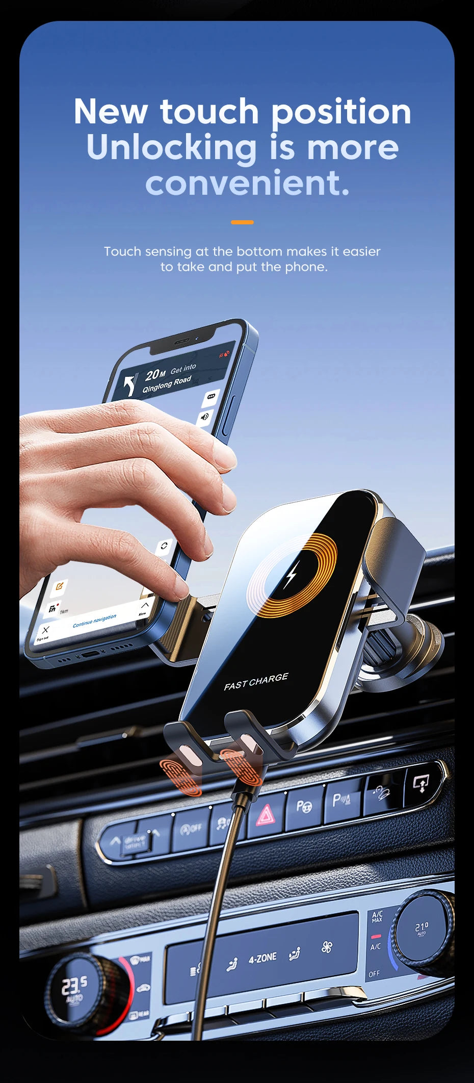 Smart Auto-Clamping Wireless Car Charger Mount – 15W Fast Charging Phone Holder