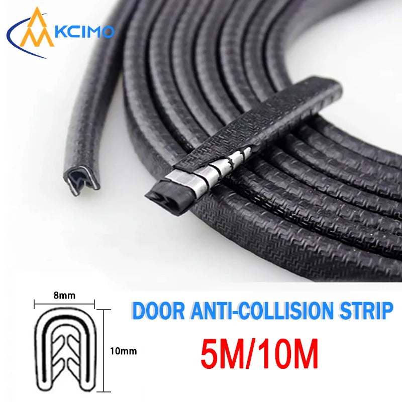 Black door anti-collision strip with measurement details on a white background