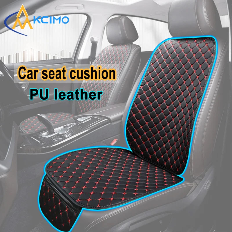 Car seat cushion with PU leather texture in a car interior, featuring the brand 'AICIMO'.