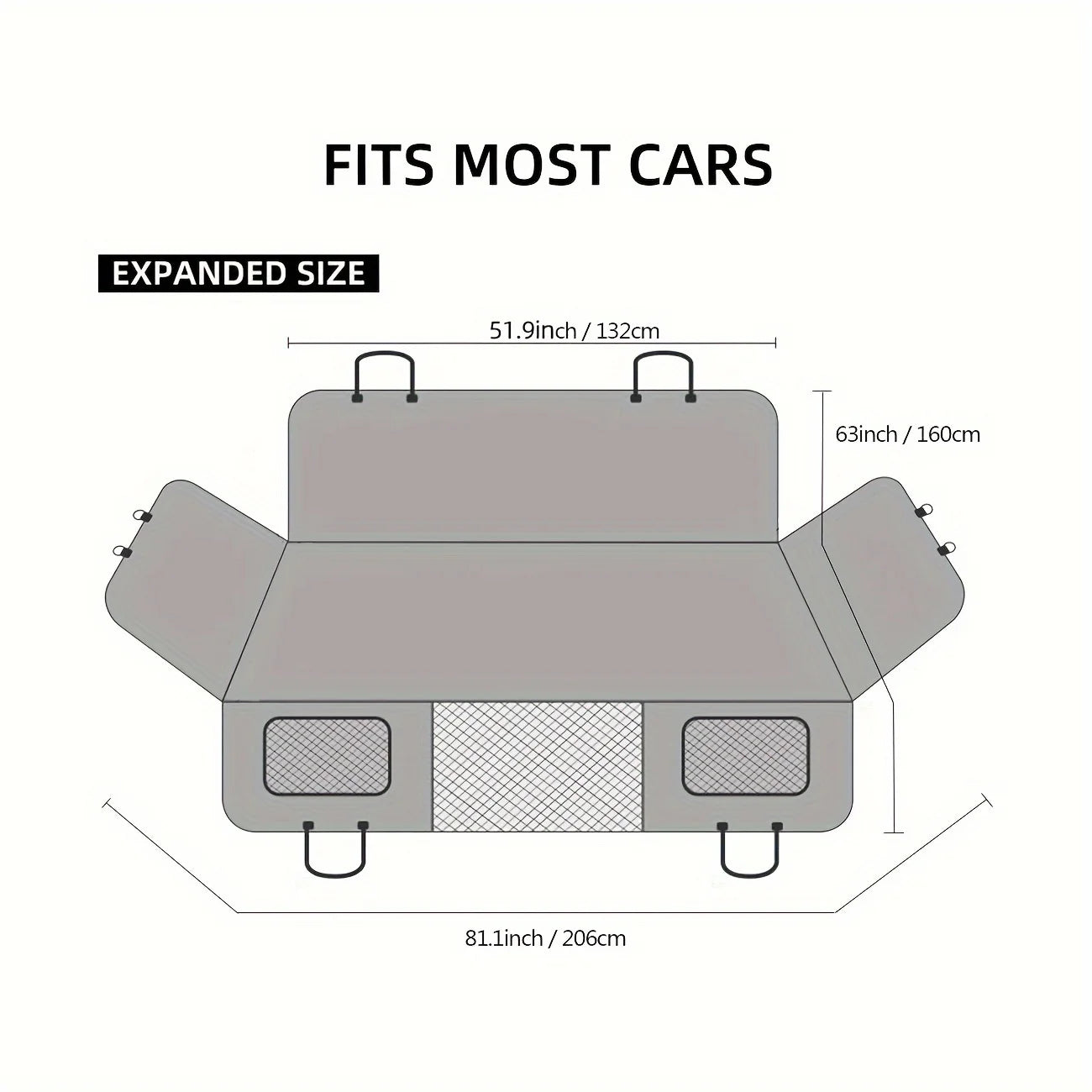 Car cargo liner with dimensions labeled on a white background