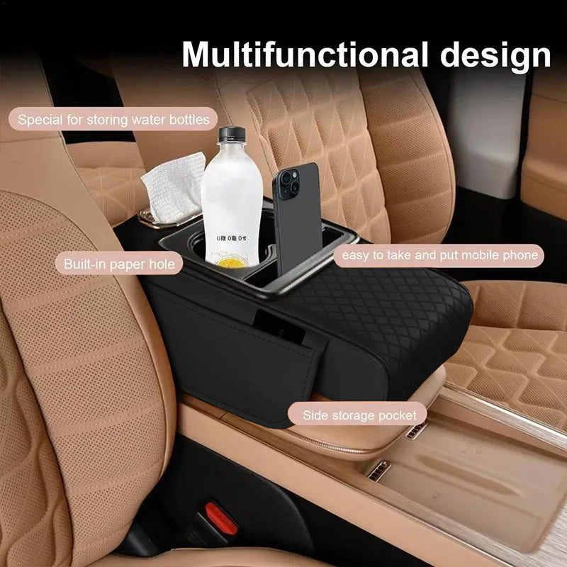 Premium Center Console Armrest Cushion with Dual Cup Holders