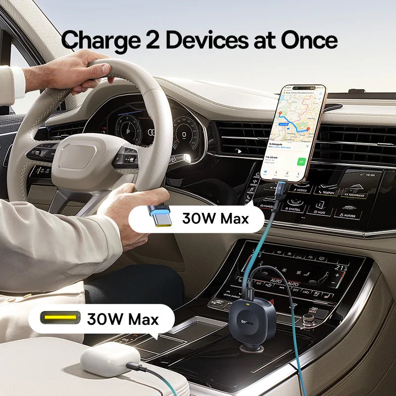 Baseus 30W Retractable USB-C Car Charger
