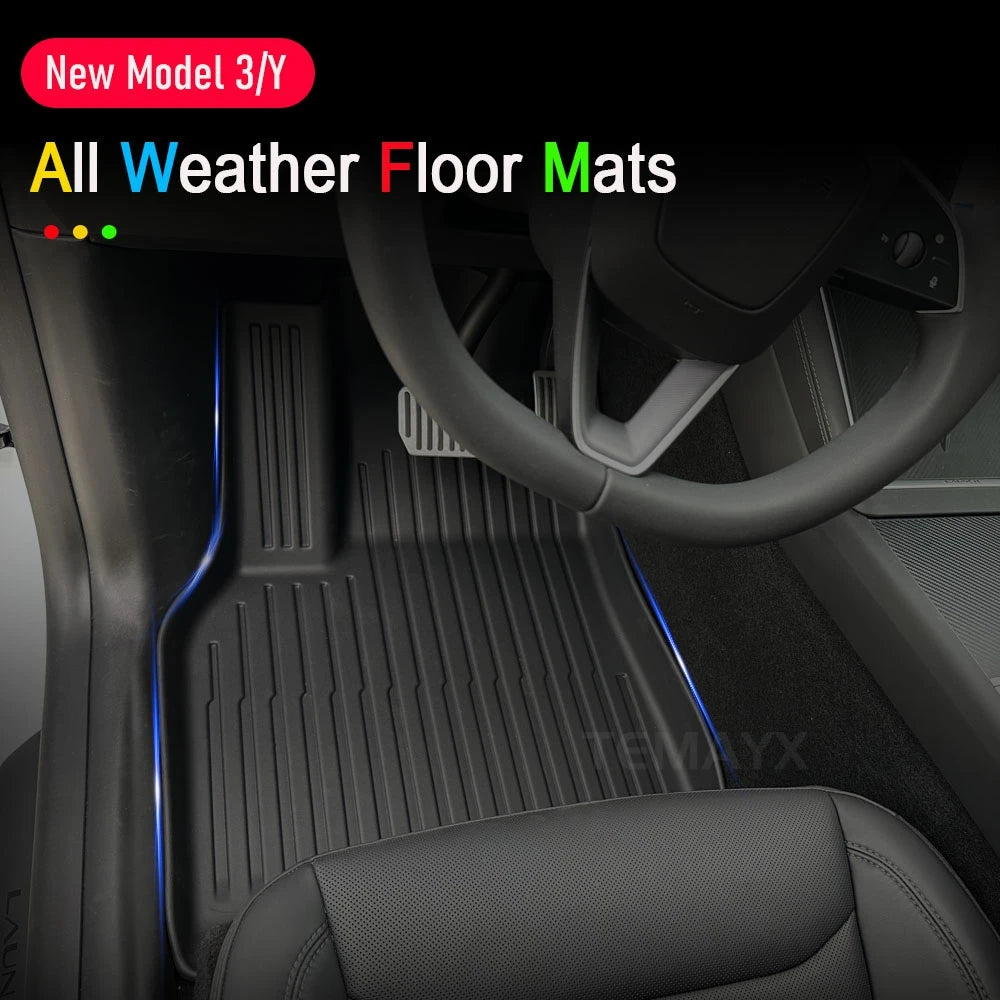 Car interior with all weather floor mats displayed