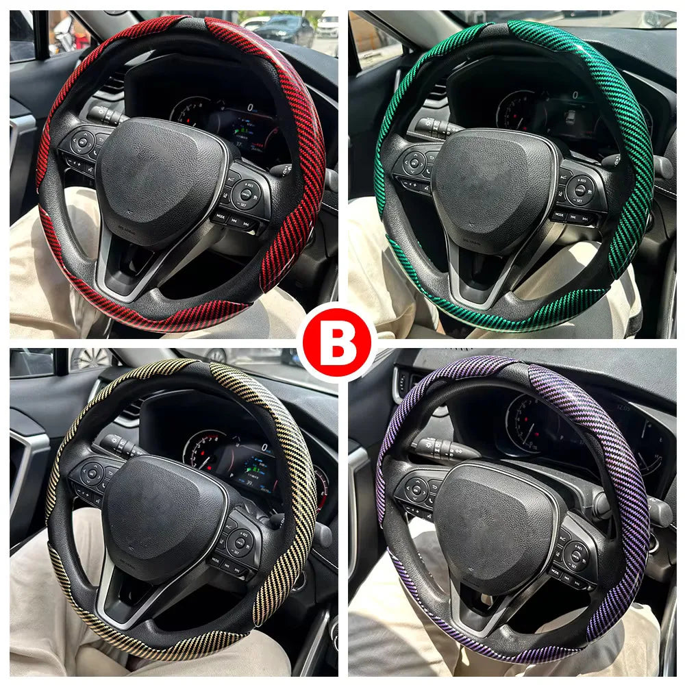 Luxury Carbon Fiber Steering Wheel Grip Cover Set