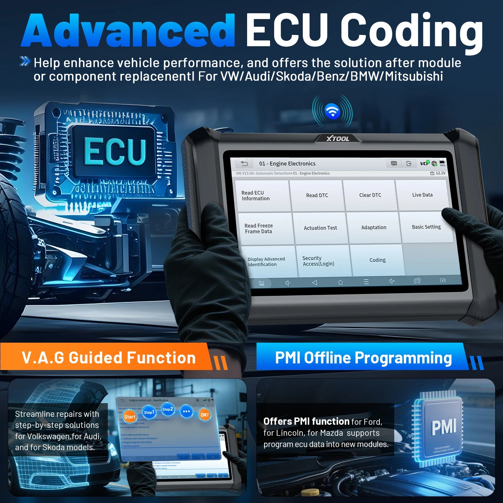 XTOOL D7W Wireless Bidirectional OBD2 Scanner with ECU Coding & 39+ Reset Services