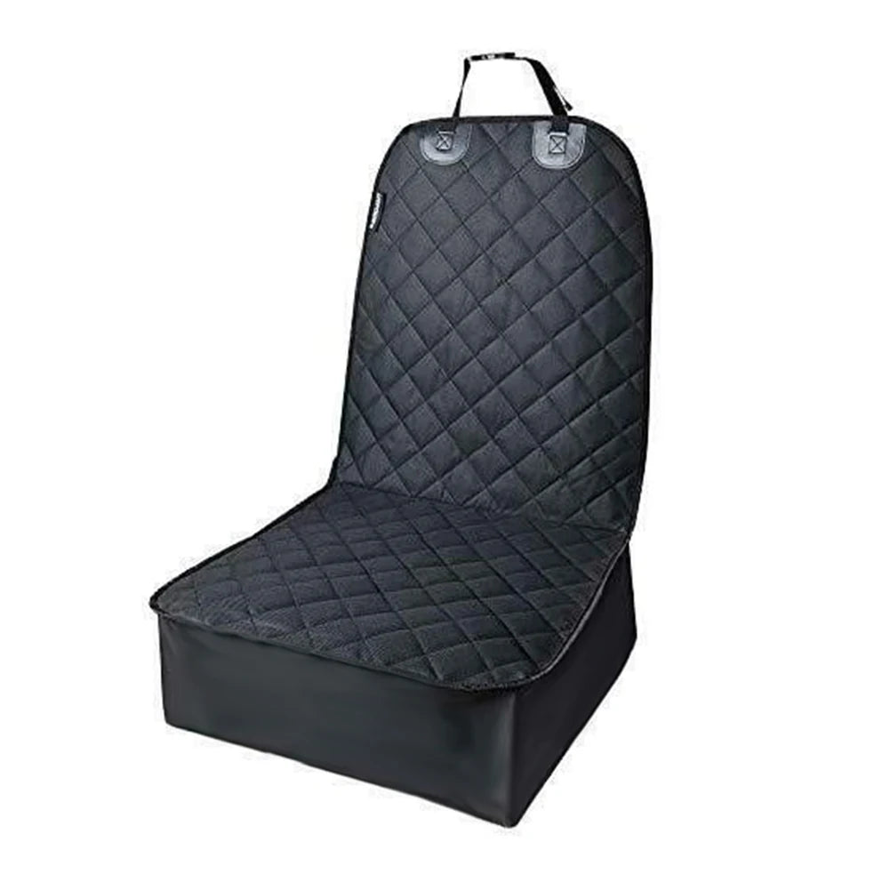 Black quilted car seat cover on a white background