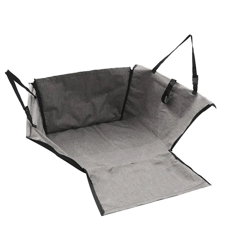 Gray car seat cover with straps on a white background