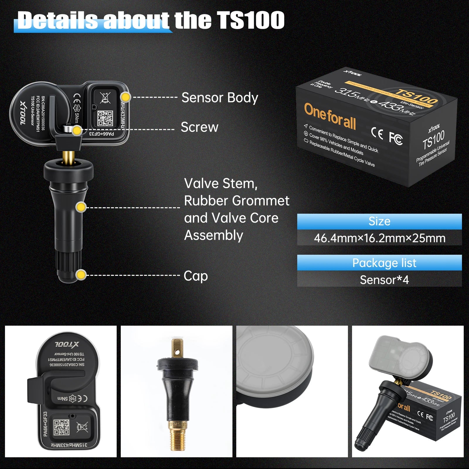 XTOOL TS100PRO TPMS Sensor Rubber Version 315MHz/433MHz