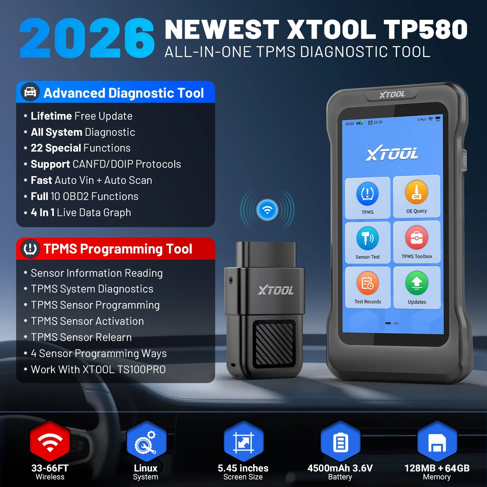 XTOOL TP580 TPMS Programming Tool & All-System Diagnostic Scanner with 22+ Services
