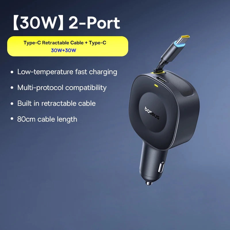 Baseus 30W Retractable USB-C Car Charger
