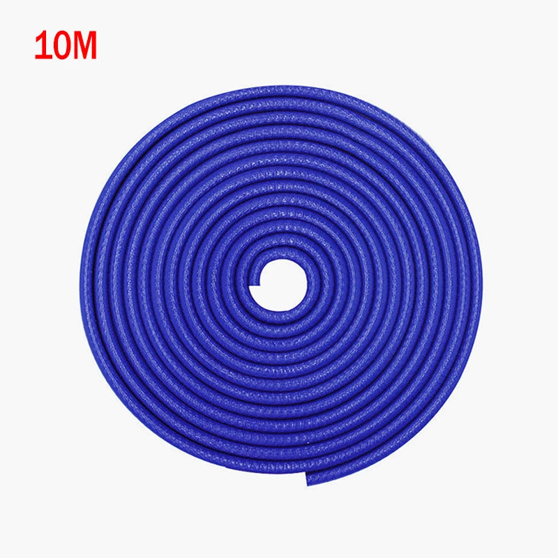 Coiled blue hose with a 10-meter measurement label on a white background