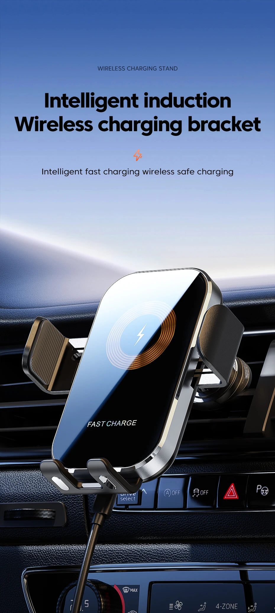 Smart Auto-Clamping Wireless Car Charger Mount – 15W Fast Charging Phone Holder