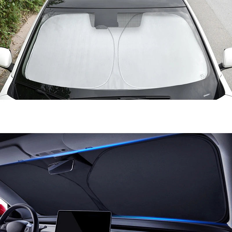 Car sunshades on a car windshield and side window