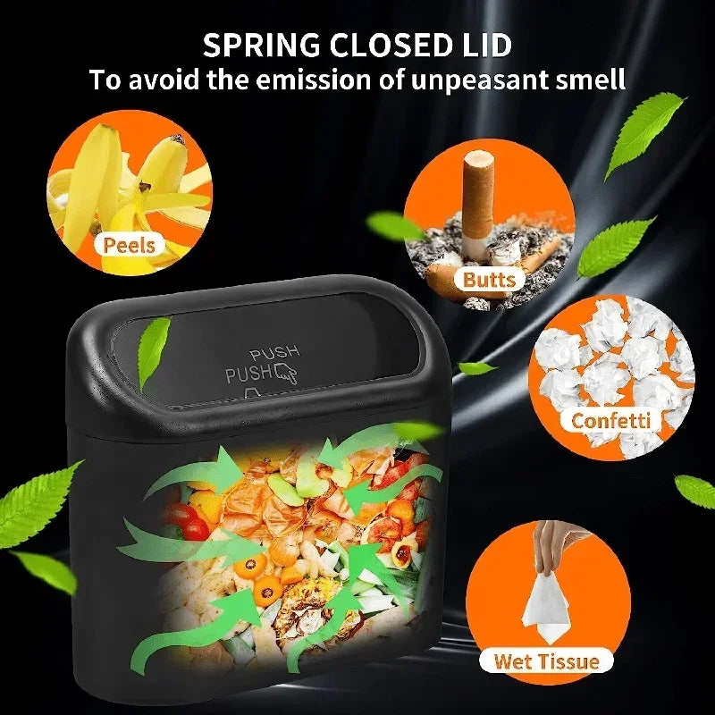 Compact Leakproof Car Trash Bin with Lid