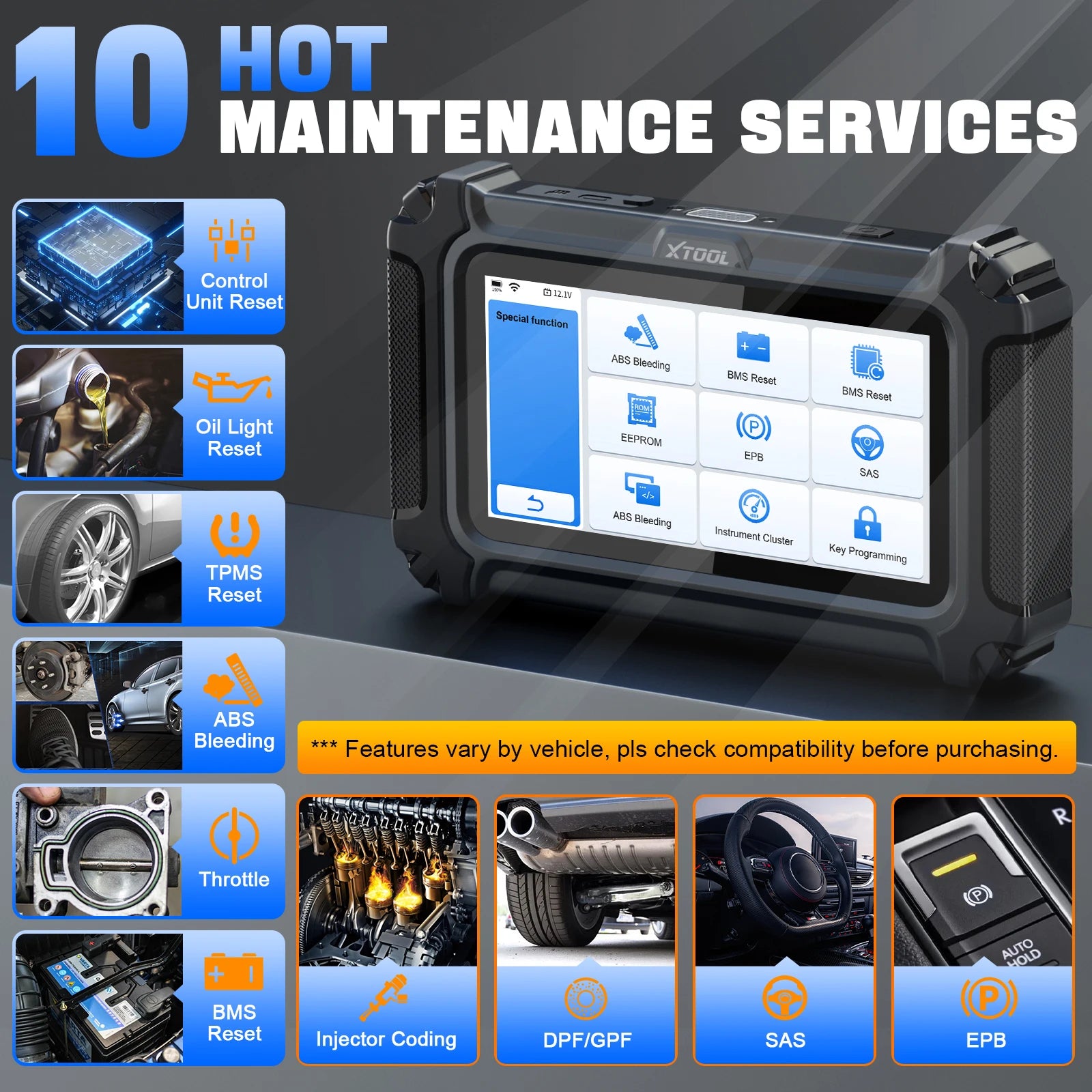 XTOOL D5 OBD2 Diagnostic Scanner with 10 Reset Services & 5-System Diagnostics