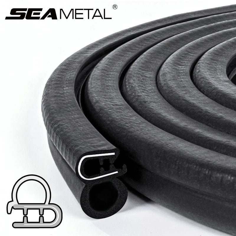 Black rubber seal strip with Sea Metal branding on a white background