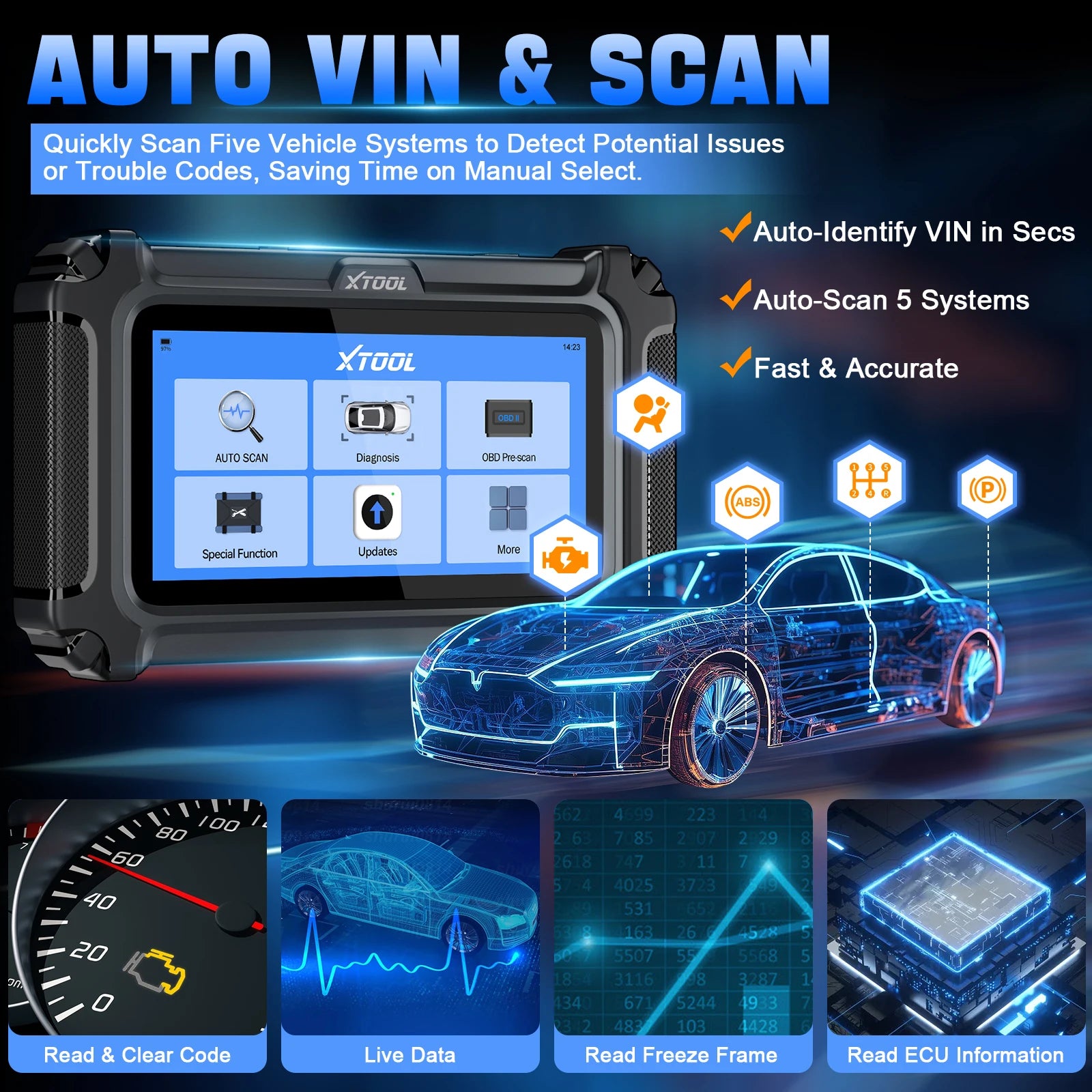 XTOOL D5 OBD2 Diagnostic Scanner with 10 Reset Services & 5-System Diagnostics
