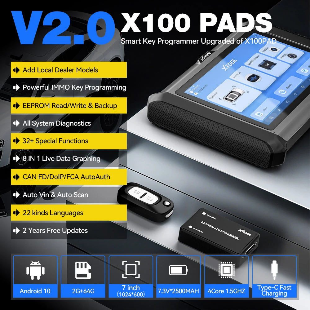 XTOOL X100 PADS Key Programmer & All-System Diagnostic Scanner with CAN FD, DoIP & FCA