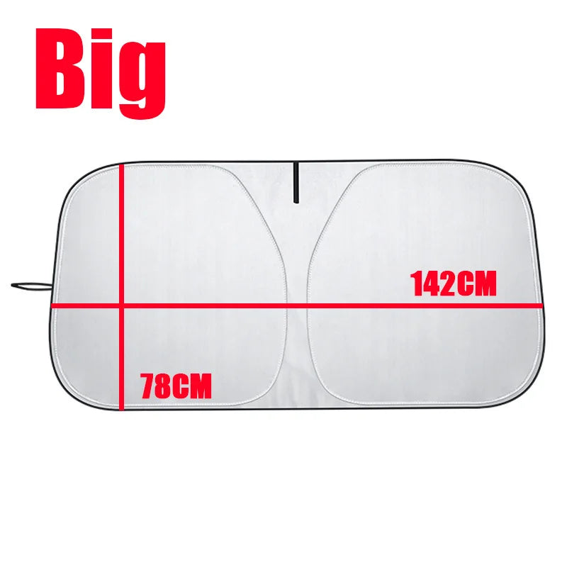 Car sunshade with dimensions 78cm x 142cm on a white background