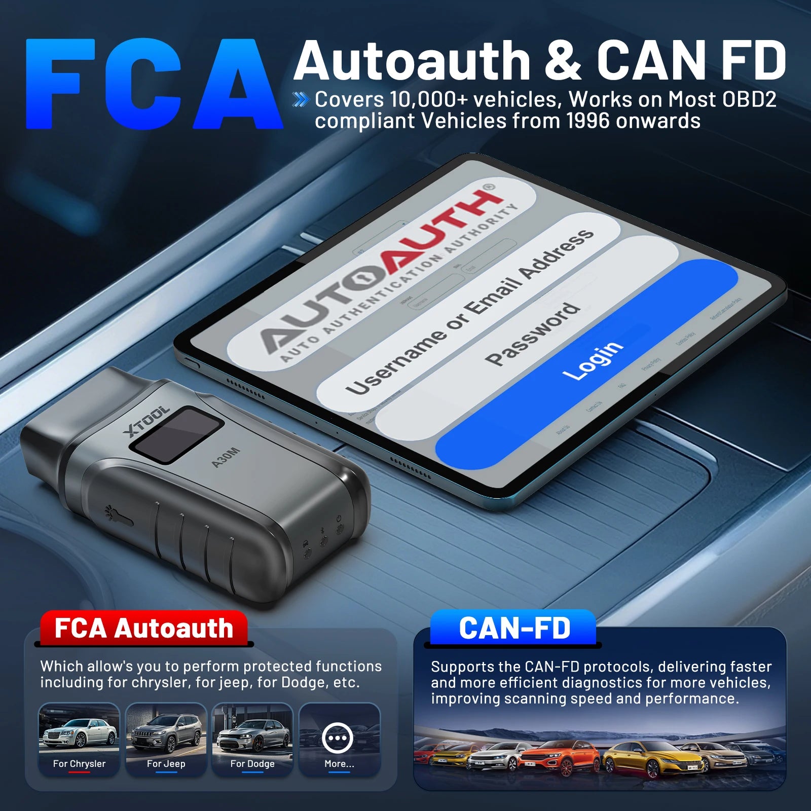 XTOOL Anyscan A30M Bluetooth OBD2 Scanner with 26+ Reset Services