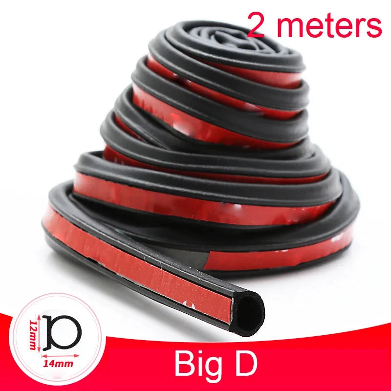 Roll of black and red weather stripping with '2 meters' text on a white background