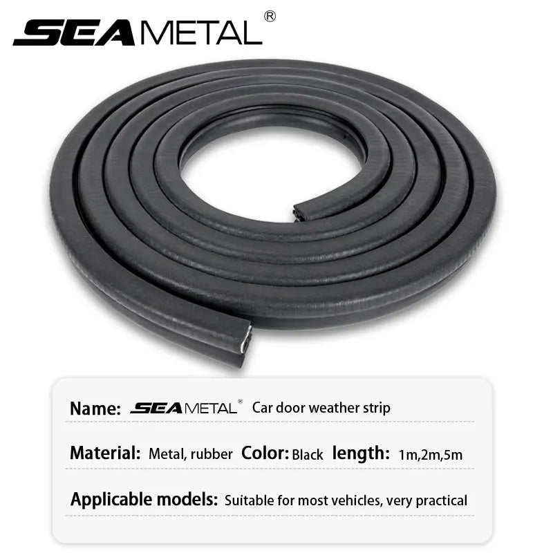 SEA METAL car door weather strip on a white background with product details.