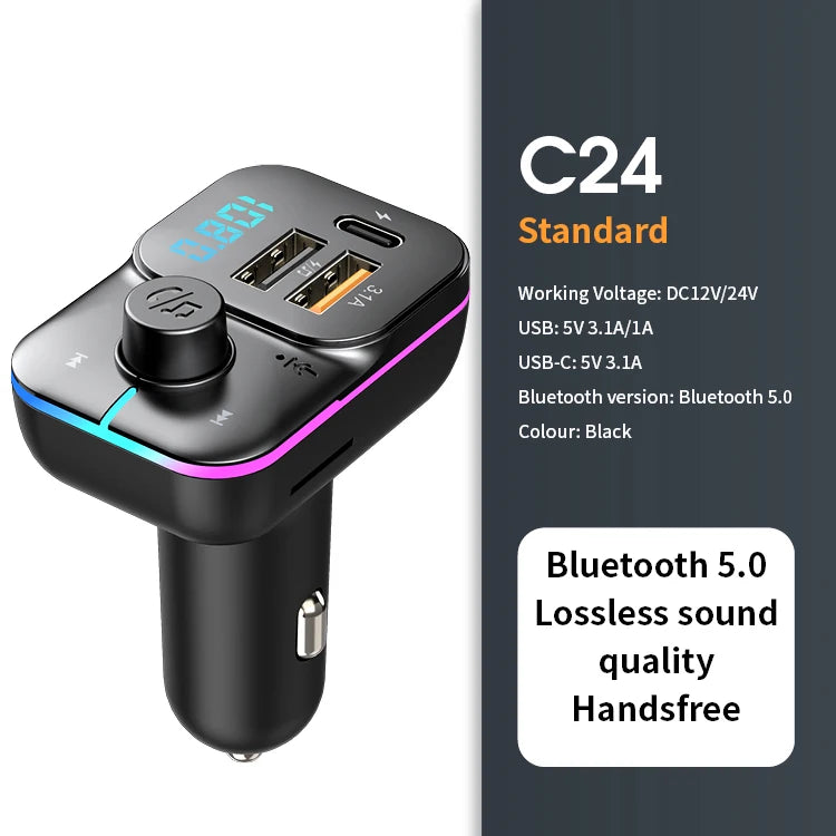 Bluetooth 5.0 FM Transmitter Car Charger with 22.5W Fast Charging