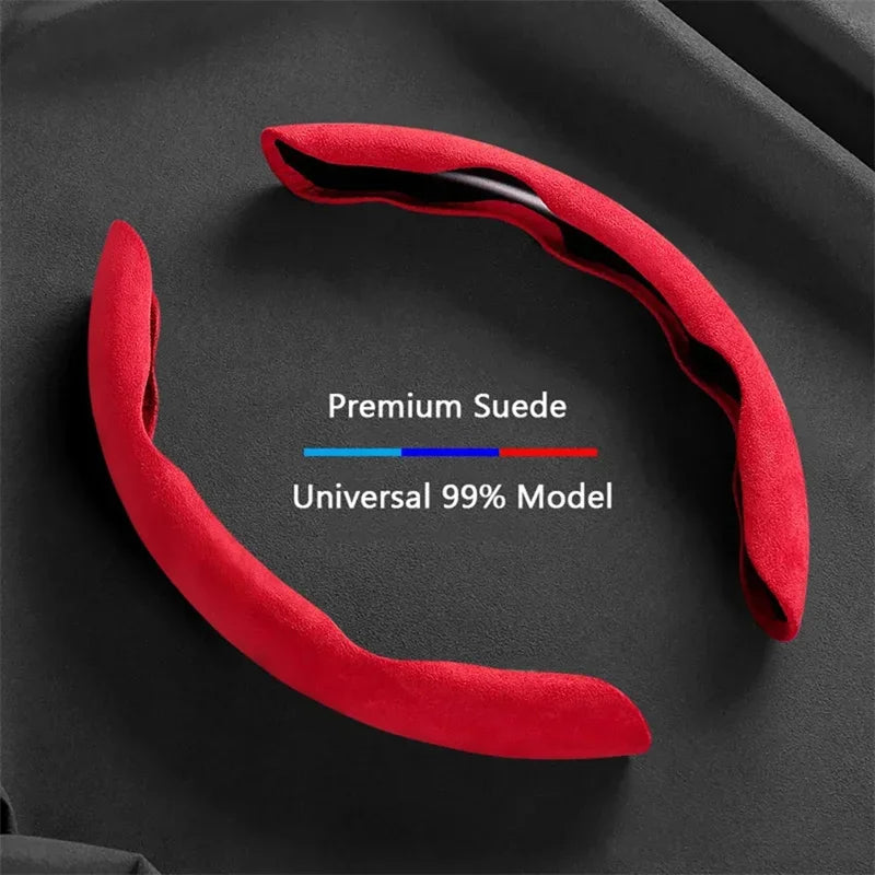 Red headband on a black background with text indicating 'Premium Suede' and 'Universal 99% Model'.