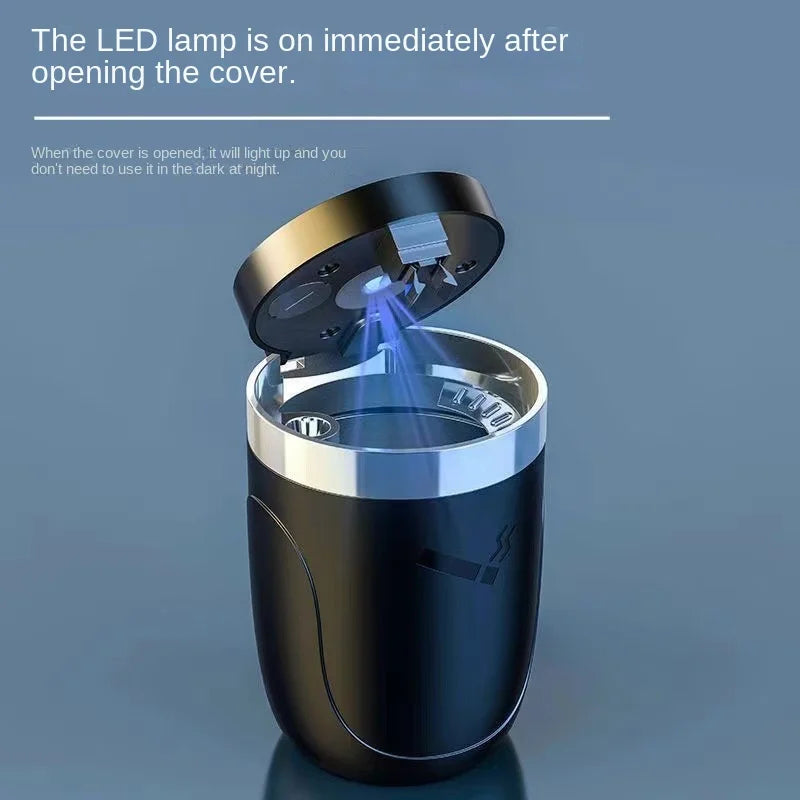 Portable LED Car Ashtray with Lid – Cup Holder Fit Travel Ash Tray