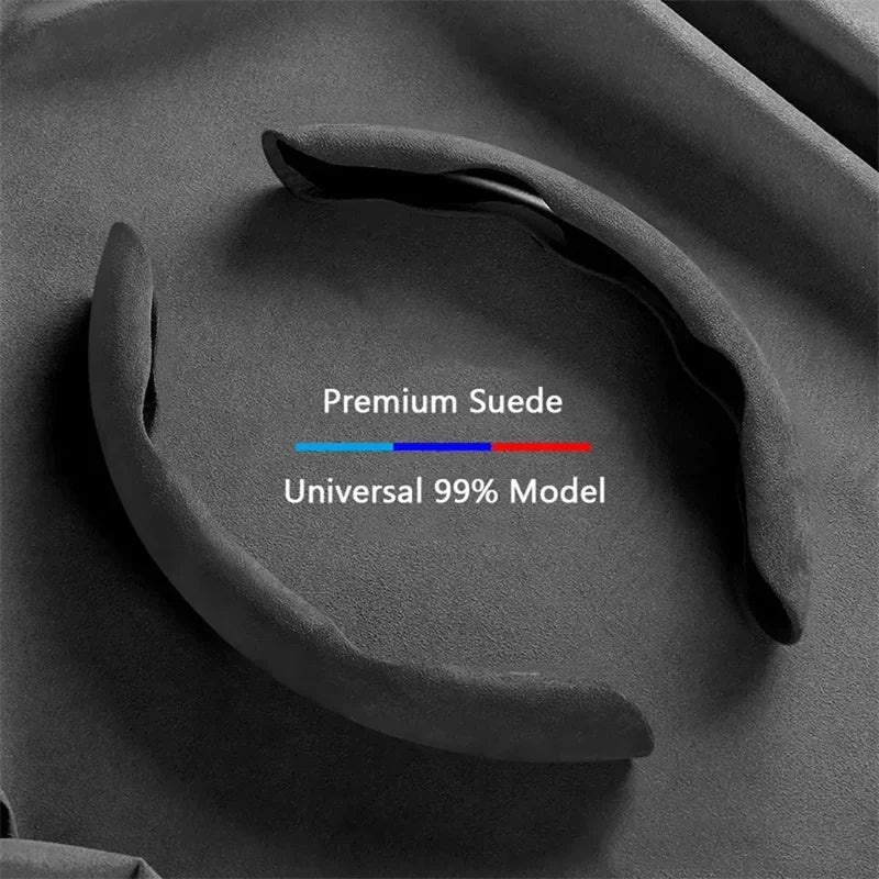 Close-up of a premium suede material with text indicating 'Premium Suede' and 'Universal 99% Model'.