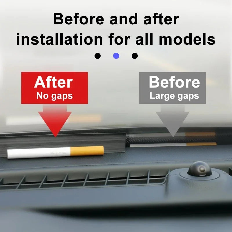 Car dashboard with a cigarette showing 'Before' and 'After' installation comparison.