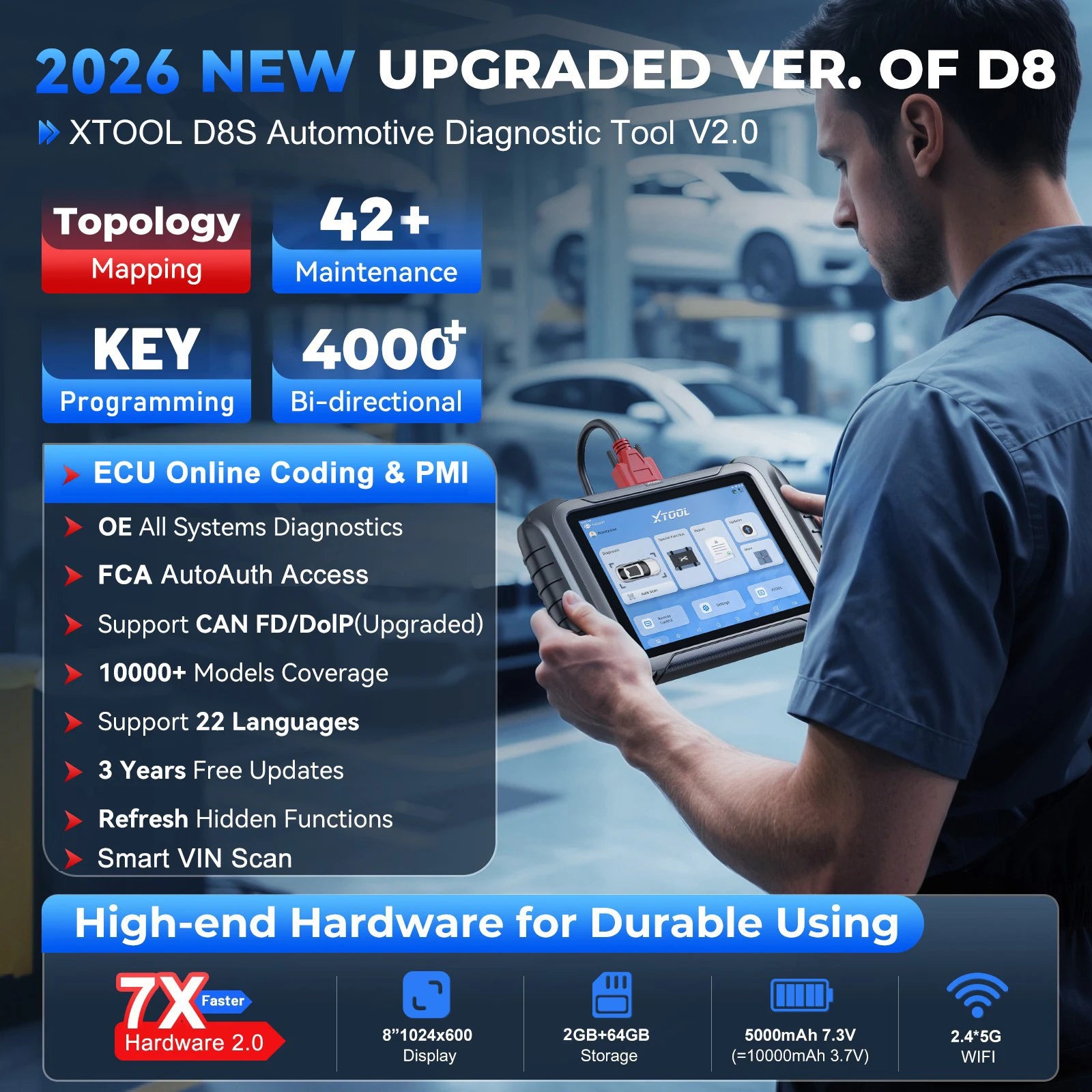 XTOOL D8S Bidirectional OBD2 Scanner with ECU Coding & 42+ Service Functions