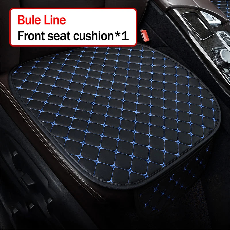 Car seat cushion with blue diamond pattern on a car seat