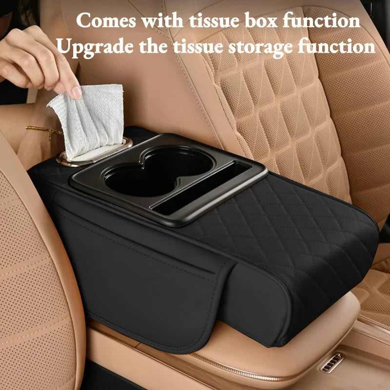 Premium Center Console Armrest Cushion with Dual Cup Holders