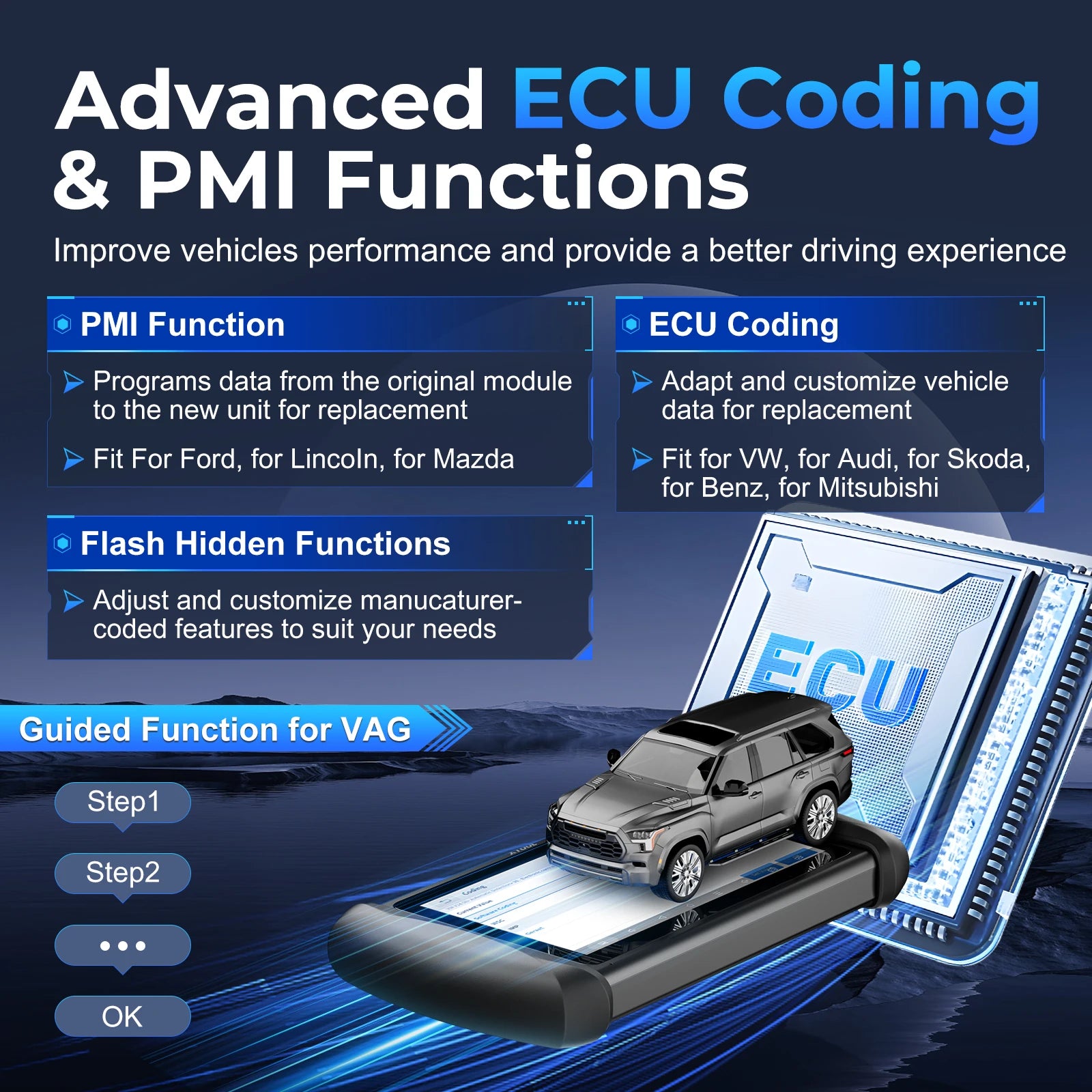 XTOOL InPlus IP819 Bidirectional OBD2 Scanner with ECU Coding & 39+ Service Functions