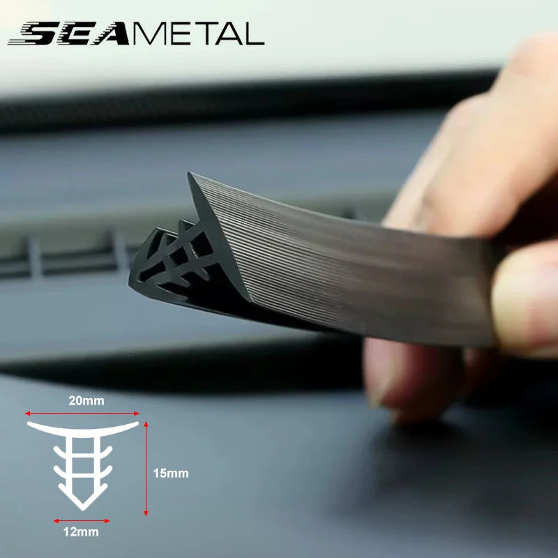 Hand holding a metal strip with 'Seametal' branding, showing dimensions on a blurred background.